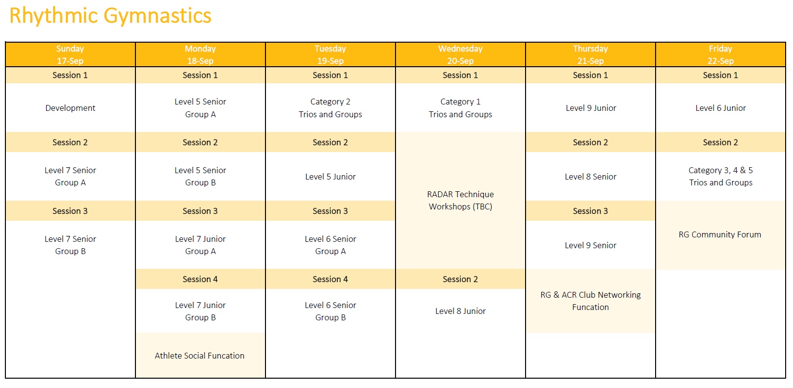 Competition Schedule National Clubs Gymnastics Carnival